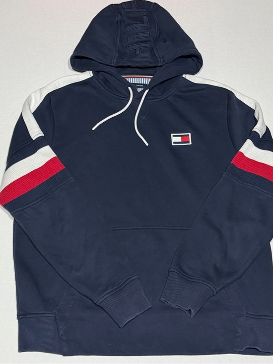 Tommy Hilfiger Other - Tommy Hilfiger Navy Hoodie with Red & White Sleeve Stripes